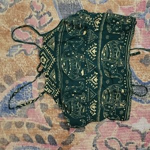 green and gold boho tie-back festival crop top